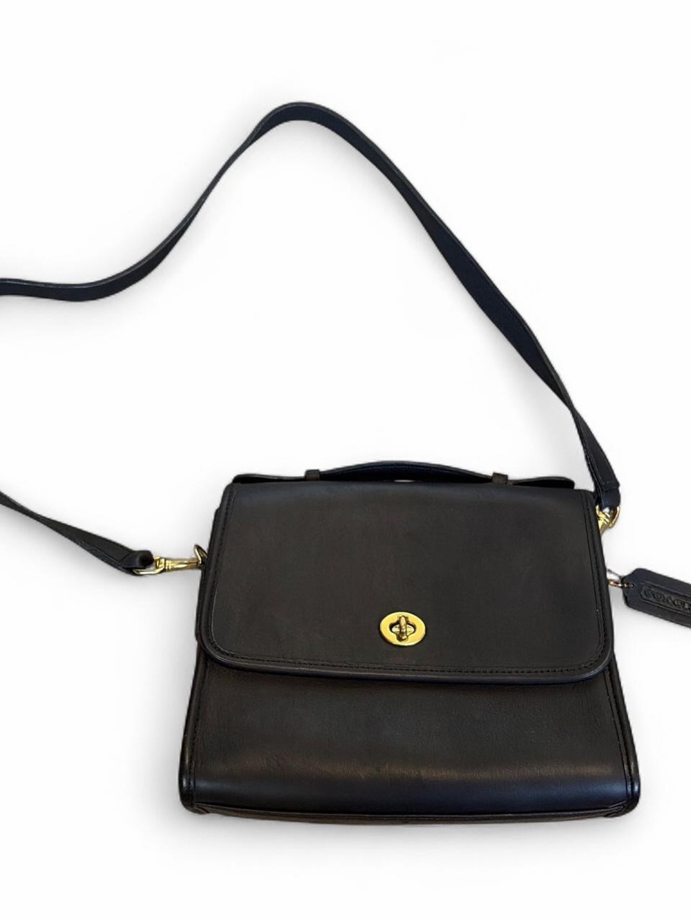 Coach Black Leather Bag with Gold Hardware and Leather Tag
